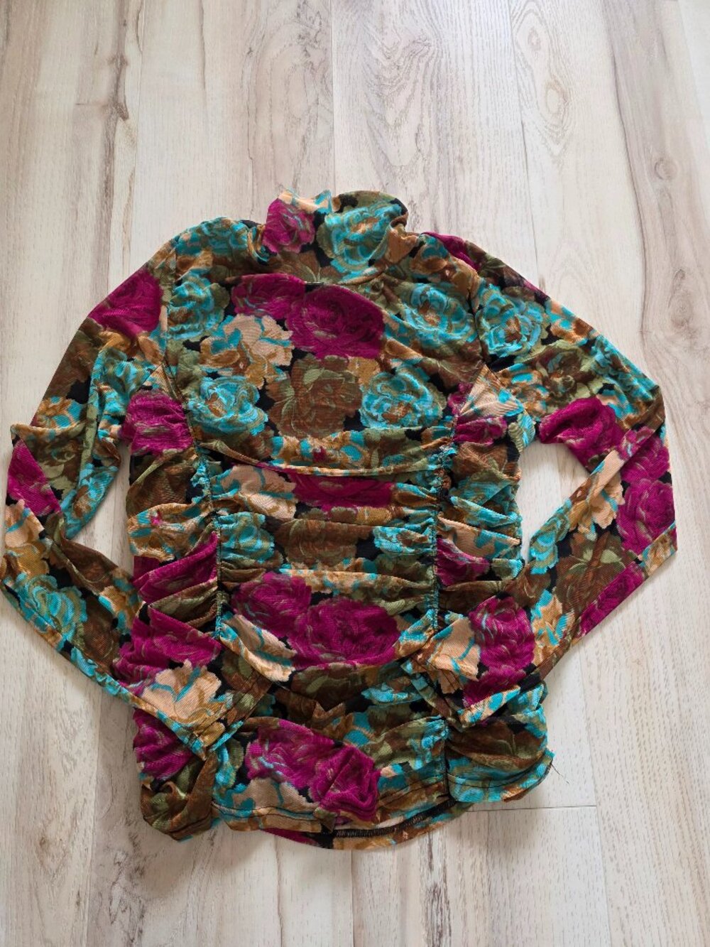 Jane + Delancey Floral Mock Neck Mesh Top XL